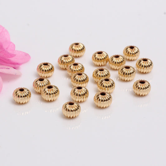 Brass Flat Pumpkin Striped Metal Beads 4-8mm Antique Gold Tone 100pcs 2