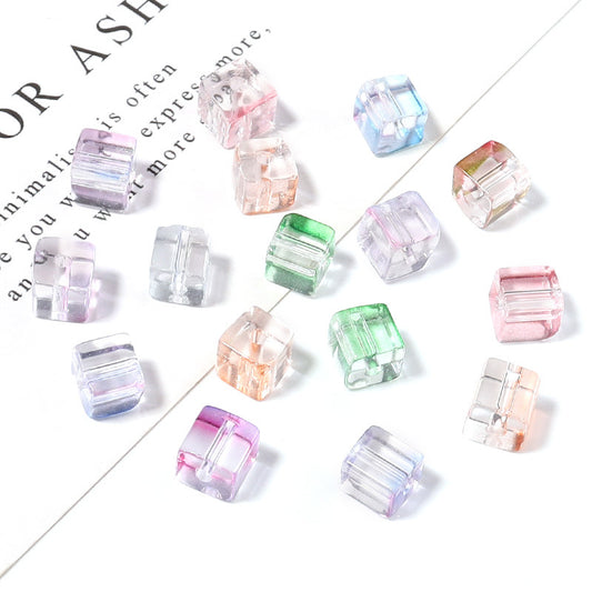 Transparent Square Glass Beads 7mm Pastel Mixed Colors 100pcs 2