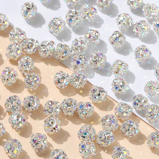 Floral Round Alloy Rhinestone Beads 6mm 8mm Silver Filigree 10pcs 2
