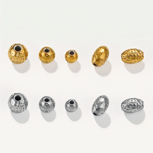 Stainless Steel Round Metal Beads Color Retaining Hammer Texture 20pcs 2