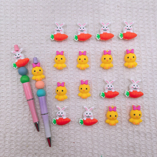 Silicone 3D Focal Beads Easter Little Yellow Chicken Bunny Holding Carrot 20pcs 2