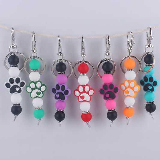 Cartoon Dog Claw Silicone Beaded Keychain with Paw Print Charm 2