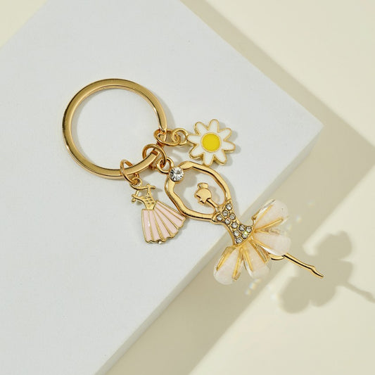 Alloy Dance Girl Keychain Ballet Ballerina Rhinestone Pink Dress 2