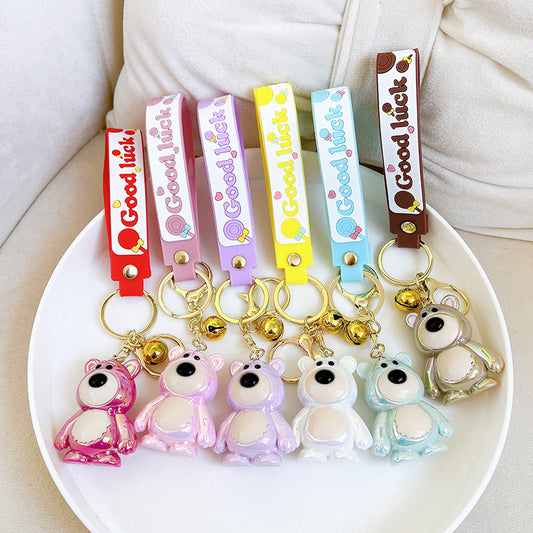 Acrylic Cartoon Bear Keychain Electroplated Finish Cute Charm 2