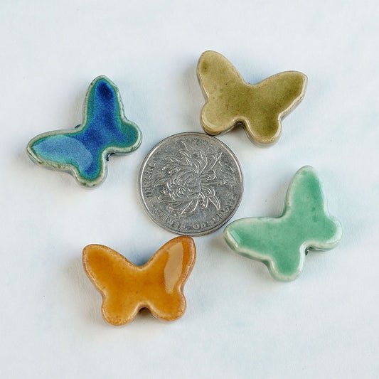 Vintage Butterfly Ceramic Beads 26mm Glazed Mixed Colors 10pcs 2