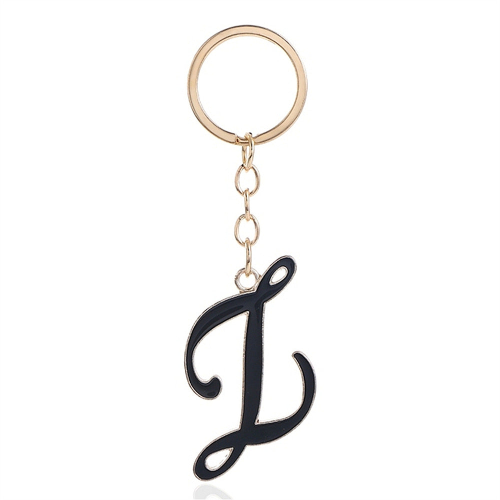 Metal Fashion Letter Keychain Black and Gold Script Design 56
