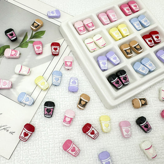 Baking Painted Metal Beads 14mm Milk Tea Mini Cup Design 10pcs 2