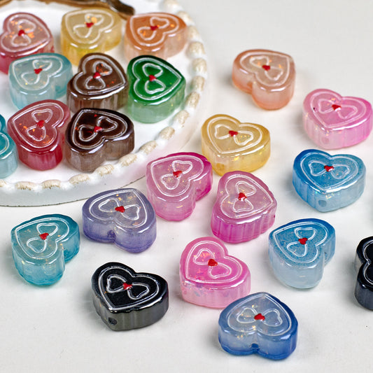 Bow Pattern Heart Resin Beads 20mm Colorful Mixed 10pcs 2