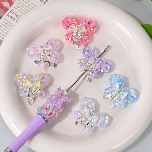 Star Glitter Butterfly Resin Beads 27mm Translucent Sparkle 2pcs 2