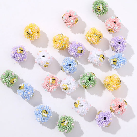 Floral Bubblegum Beads 23mm Bee Flower Ball Resin Rhinestone 3pcs 2