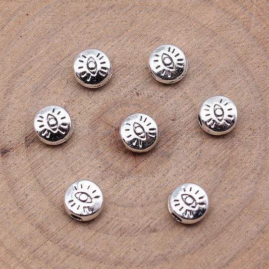 Flat Metal Beads 6mm Eye Pattern Silver Tone Zinc Alloy 80pcs 2