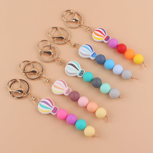 Silicone Hot Air Balloon Beaded Keychain Colorful Gradient Charm 2
