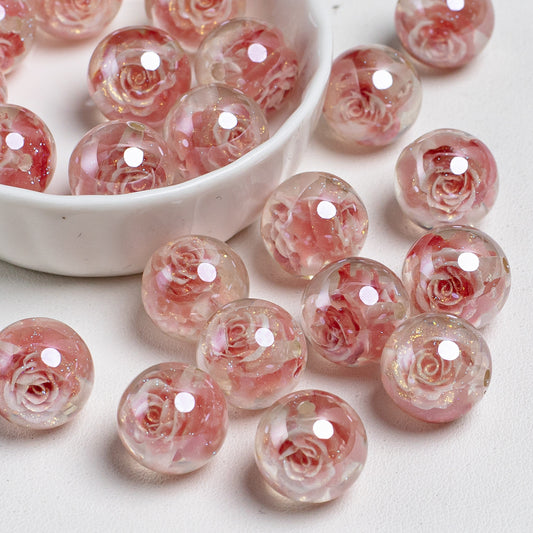 Clear Glazed Rose Resin Beads 16mm Round Decorative 10pcs 2