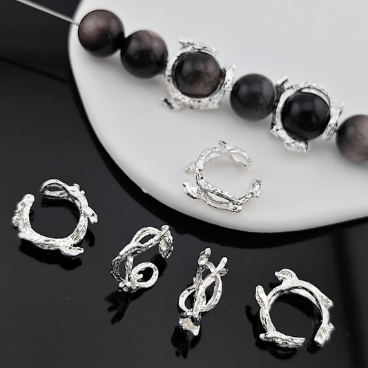 Flower Branch Metal Beads Frame 16mm Botanical Texture Zinc Alloy 10pcs 2