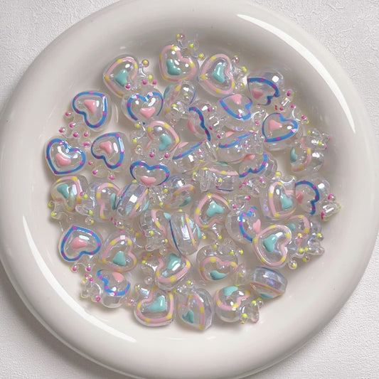 Glow Hand-Painted Heart Crown Acrylic Beads 25mm Pastel 2pcs 2