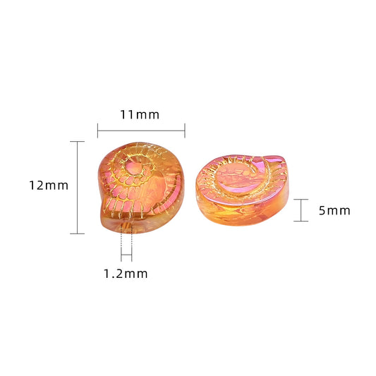 Electroplated Flat Spiral Shell Glass Beads 12mm Iridescent 30pcs 2