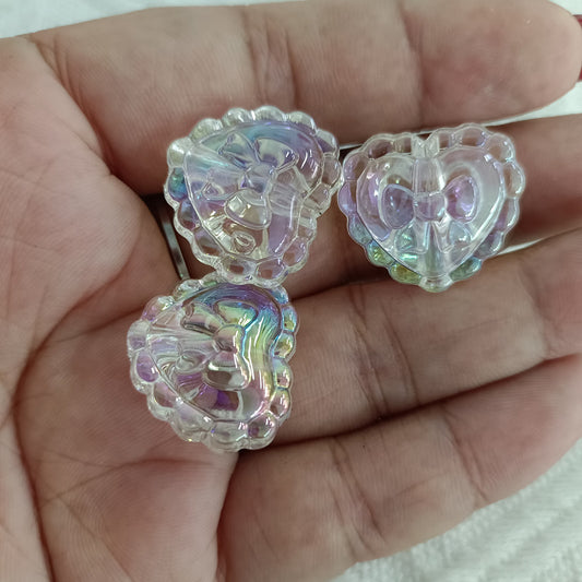 Transparent UV Plating Bow Heart Acrylic Beads 22mm 100pcs 2