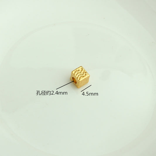 Square Metal Beads 4.5mm Matte Gold Wave Line Pattern 50pcs 2