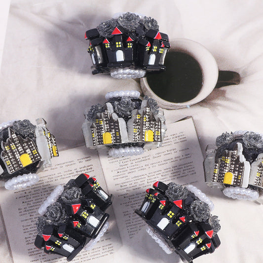 Gothic Castle Polymer Clay Rhinestone Beads 22mm 5pcs 2