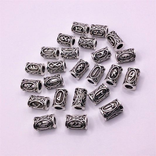 Tube Metal Beads Viking Note Patterned Silver Tone 100pcs 2