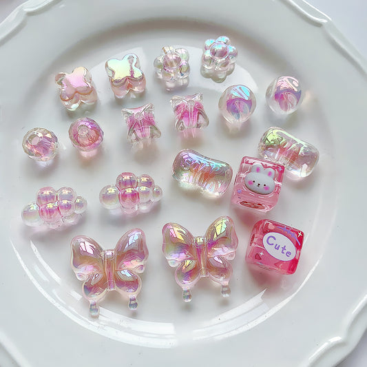 Pink Series Butterfly Flower Acrylic Beads Transparent 1pc 2