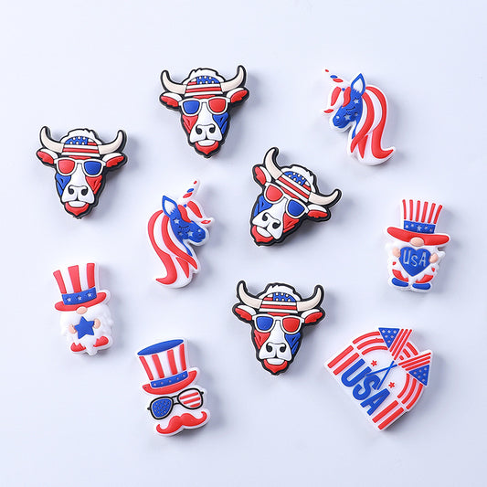 Silicone Focal Beads Independence Day American Cattle USA Double Flag 20pcs 2