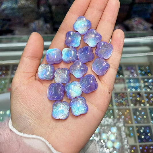 Glitter Heart Clover Resin Beads 18mm Lavender Iridescent 20pcs 2