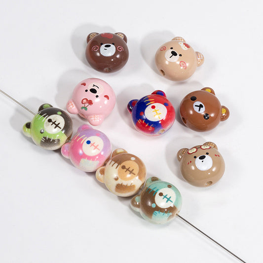 Cartoon Character Bear Head Acrylic Beads 17mm Colorful 10pcs 2