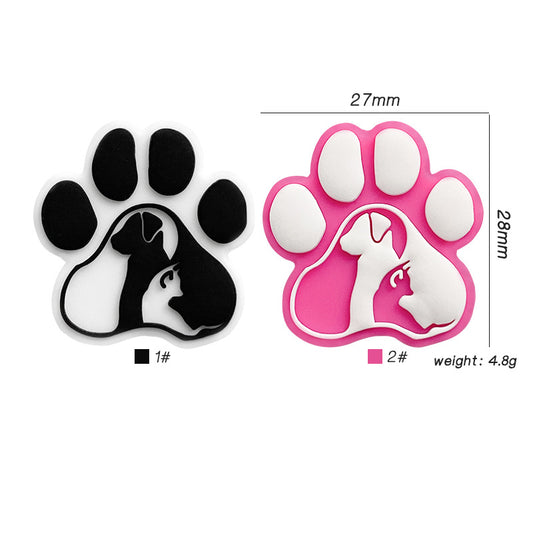 Silicone Focal Beads Dog Claw Prints With Dog Silhouettes 20pcs 2
