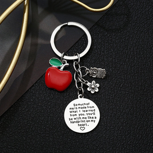 Stainless Steel Teacher Apple Keychain Glossy Red Charm 2