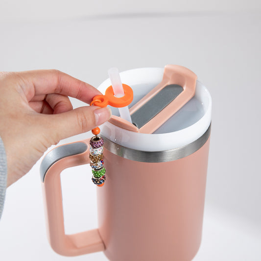 Beadable Silicone Tumbler Straw Holder Keychain Bar Colorful Metal Accent 2
