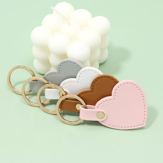 Leather Heart Shaped Keychain Soft Pastel Colors Stylish 2