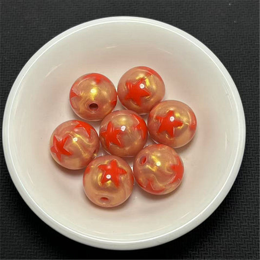 Gilded Silk Texture Star Pattern Acrylic Beads 16mm Mixed Colors 100pcs 2