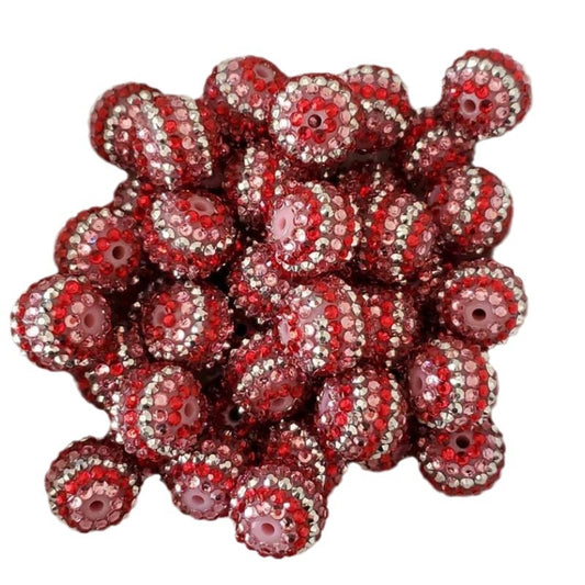 Rhinestone Bubblegum Beads 16-22mm Pink Striped Resin Valentine 5pcs 2