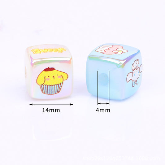Cartoon Jelly Color Acrylic Square Beads 14mm Glossy Finish 10pcs 2