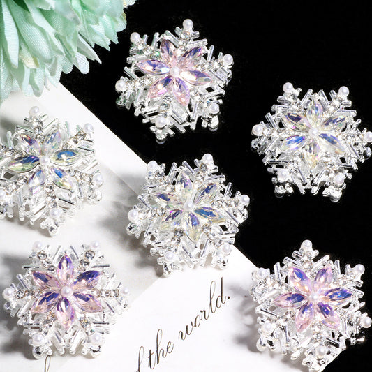 Duplex Snowflake Rhinestone Beads 23mm Iridescent Alloy 5pcs 2
