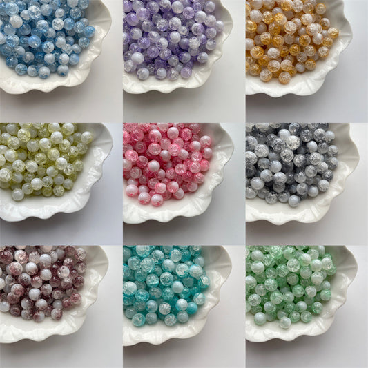 Crackle Round Glass Beads 10mm Ice Cracked Half Color Milk Cap 100pcs 2
