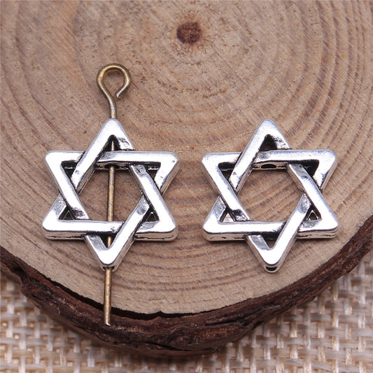 Hollow Hexagram Metal Beads 15mm Polished Silver Alloy 30pcs 2