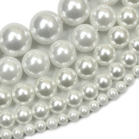 Pearl Round Glass Beads 2-16mm Imitation White Lustrous 2