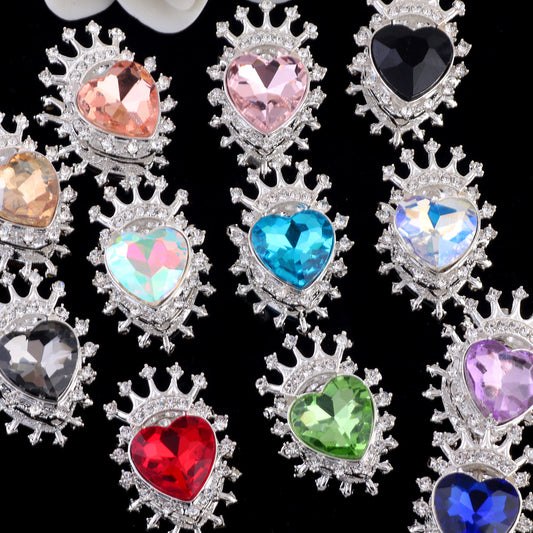 Heart Crown Rhinestone Beads Fancy Faceted Circle Badge 10pcs 2