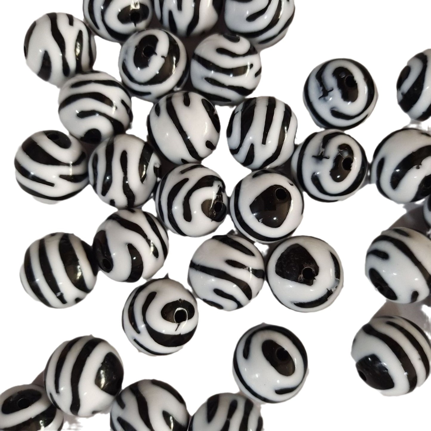 Zebra Stripe Bubblegum Beads 20mm Glossy Black and White Acrylic 10pcs 4