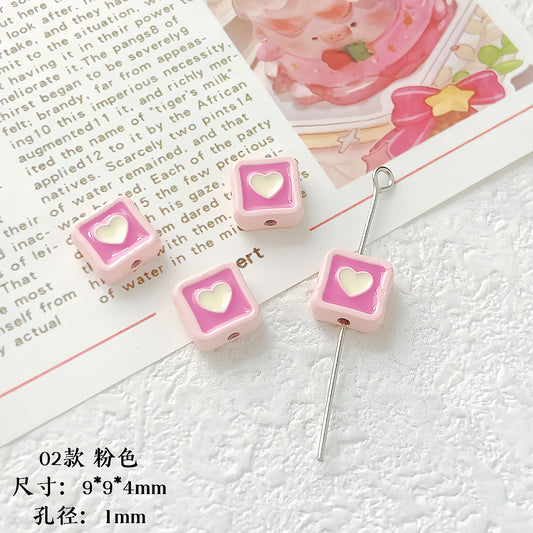 Heart Cube Metal Beads 9mm Enamel Painted Alloy 10pcs 2