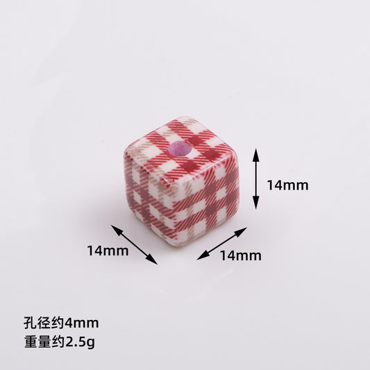 Baking Painted Square Acrylic Beads 14mm Plaid Colorful 50pcs 2