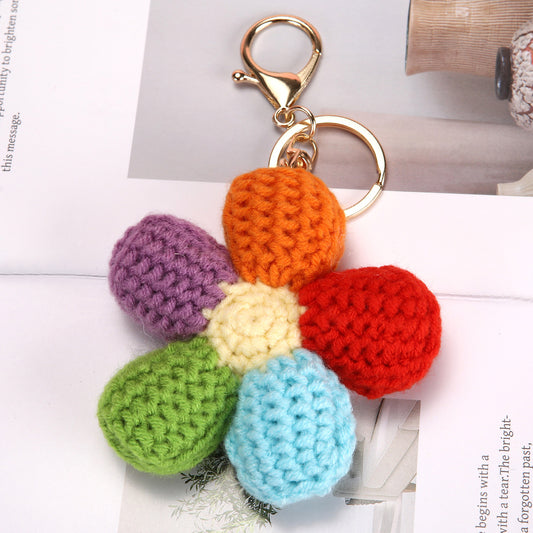 Crochet Rainbow Keychain Handmade Yarn Charm with Colorful Shapes 2