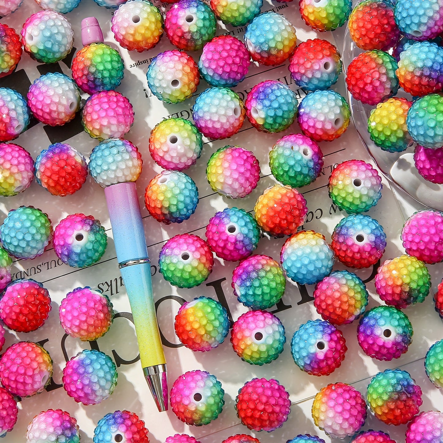 Gradient Bubblegum Beads 20mm Chunky Textured Sparkling Rainbow 10pcs 2