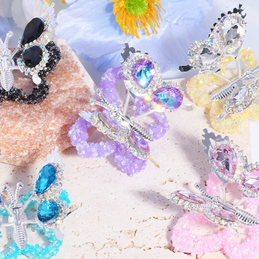 Fancy Butterfly Rhinestone Beads Alloy Spring Action Wings 5pcs 2