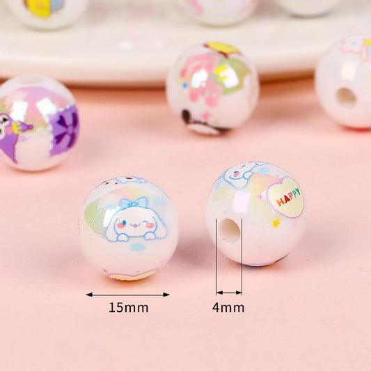 Printed Round Acrylic Beads 15mm Glossy Sanrio Characters 10pcs 2