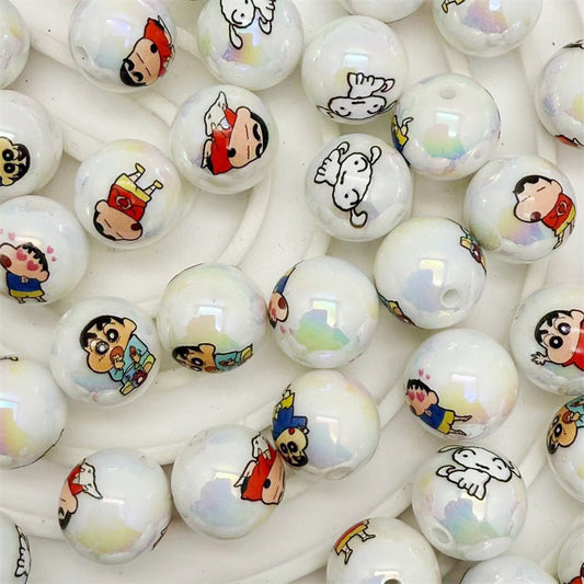 Plating Acrylic Beads 16mm White Shin Chan Printed Glossy 50pcs 2