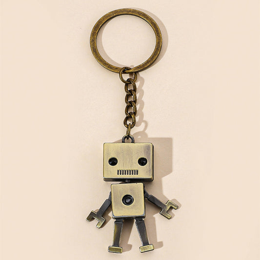 Alloy Cartoon Robot Keychain Boxy Retro Design Silver Bronze 2