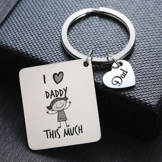 Father's Day Gift Stainless Steel Engraved Heart Charm Keychain 2